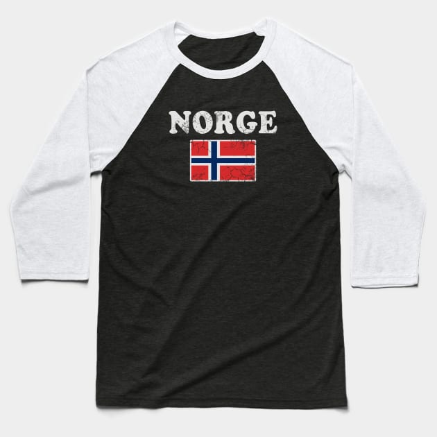 Norge Norway Flag Norwegian Retro Distressed Baseball T-Shirt by E